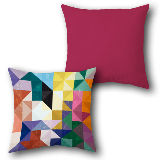 Geometric Mosaic Multicolor Cushion (Front & Back Deep Pink)