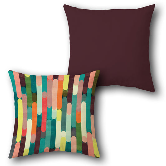 Striped Spectrum Multicolor Cushion (Front & Back Deep Maroon)