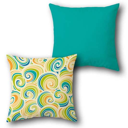 Swirl Pattern Teal and Orange Cushion (Front & Back Teal)