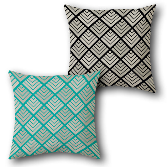 Teal-Beige Geo Wave Cushion (Front & Back)