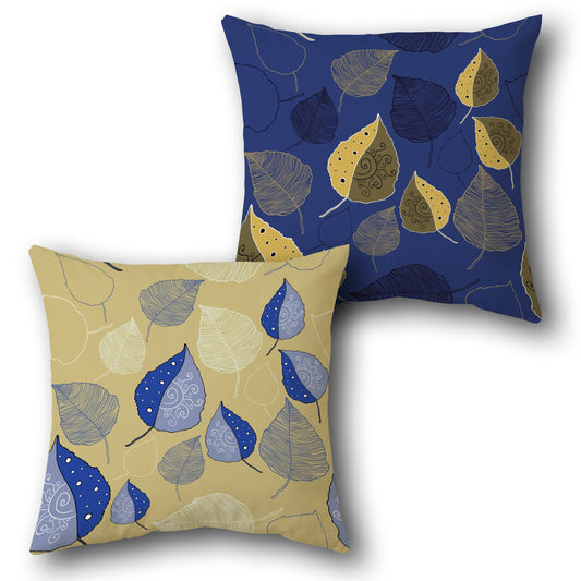 Blue-Mustard Leaf Whisper Cushion (Front & Back)