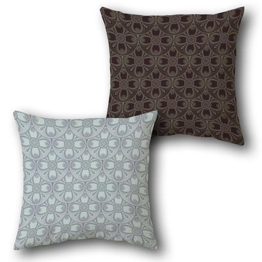 Brown-Gray Swirl Bloom Cushion (Front & Back)