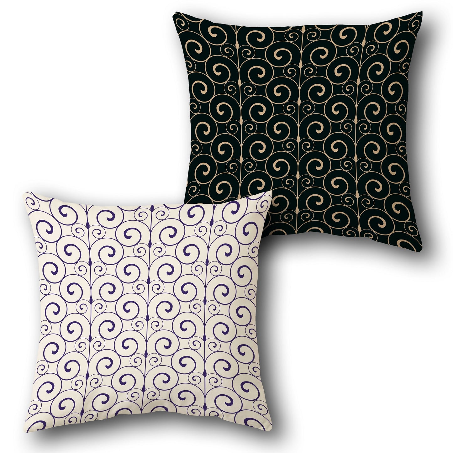 Black-Blue Curlicue Charm Cushion (Front & Back)