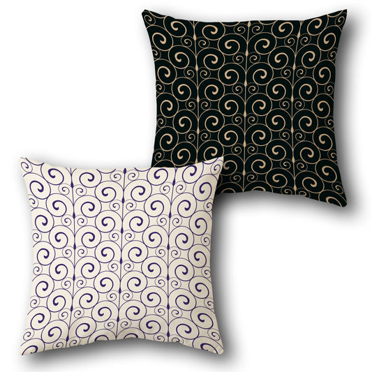 Black-Blue Curlicue Charm Cushion (Front & Back)
