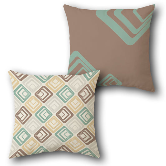 Teal-Brown Retro Diamond Cushion (Front & Back)