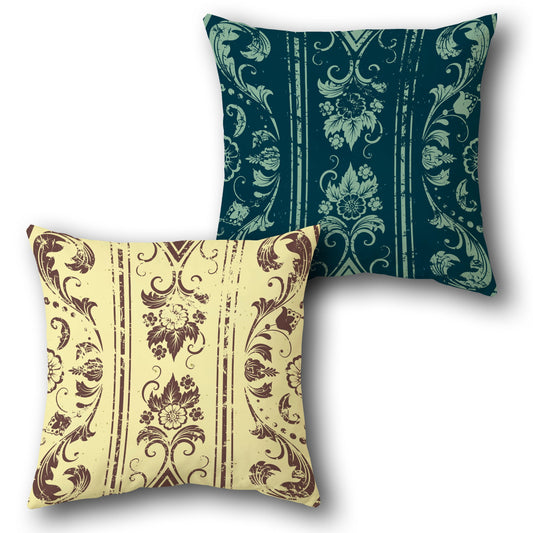 Teal-Cream Vintage Bloom Cushion (Front & Back)