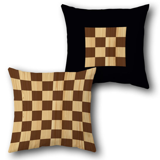 Black-Wooden Checkmate Cushion (Front & Back)