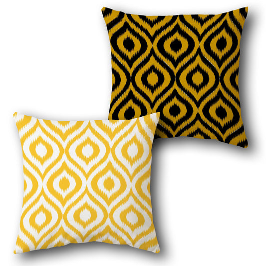 Ikat Yellow-Black Cushion (Front & Back)