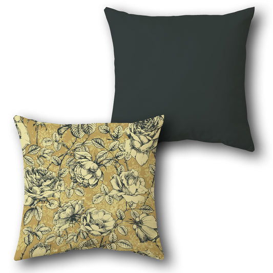 Floral Gold-Black Cushion (Front & Back)