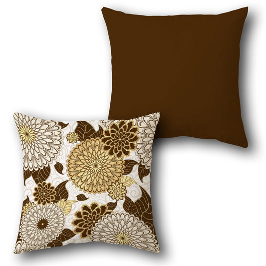 Chrysanthemum Floral Beige-Brown Cushion (Front & Back)