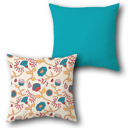 Teal Floral Paisley Cushion (Front & Back)