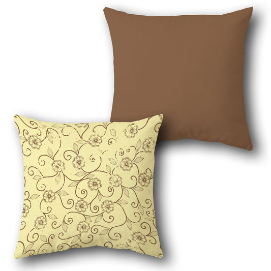 Brown Floral Swirl Cushion (Front & Back)