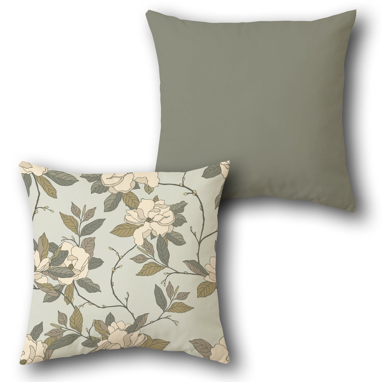 Olive Green Floral Bloom Cushion (Front & Back)
