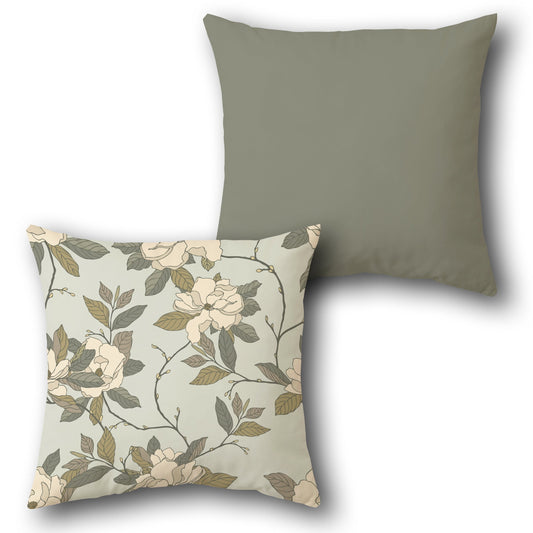 Olive Green Floral Bloom Cushion (Front & Back)