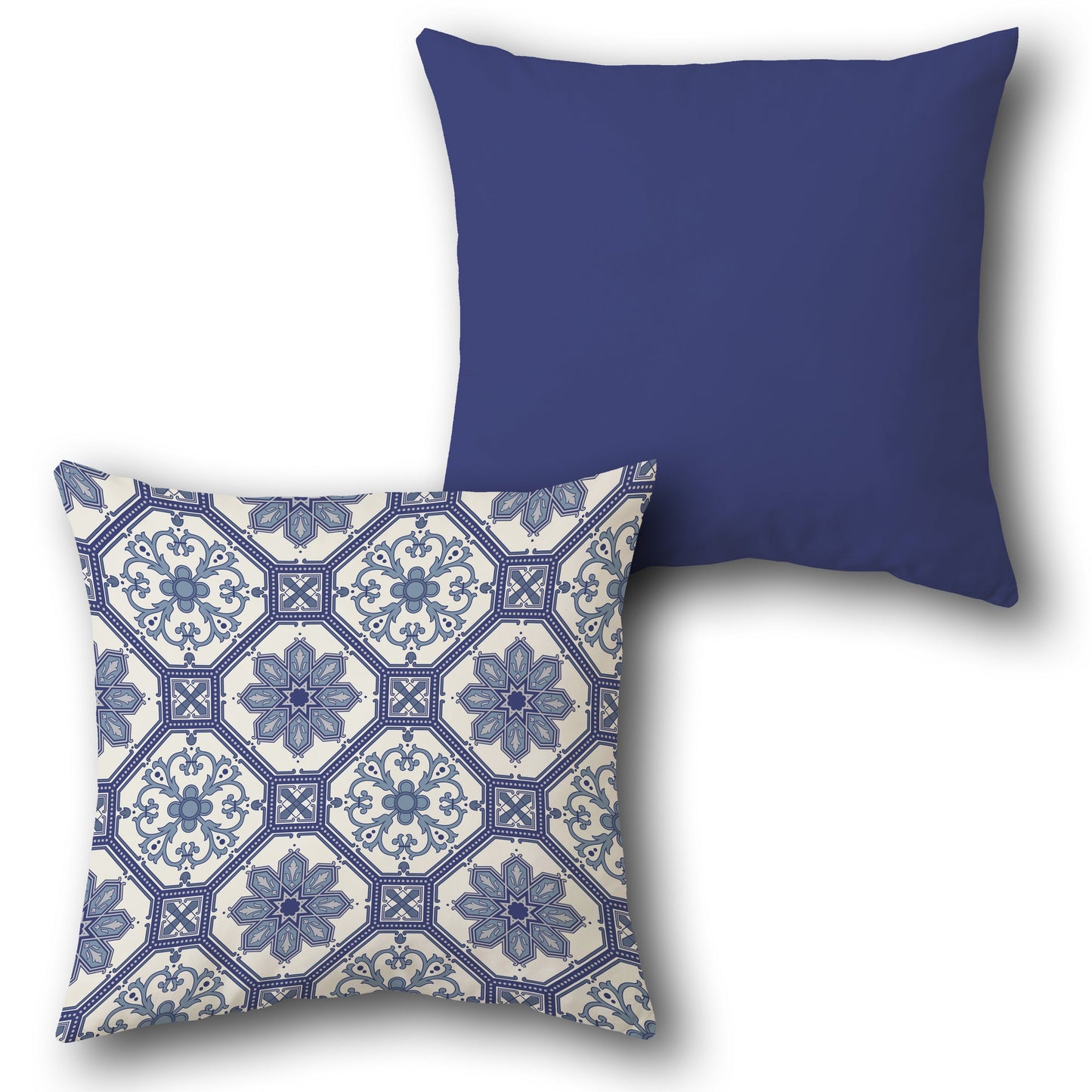 Navy Blue Geometric Tile Cushion (Front & Back)