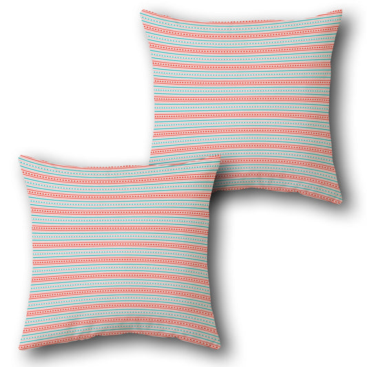 Teal and Coral Striped Cushion (Front & Back)