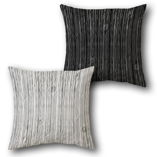 Black and White Wood Grain Cushion (Front & Back)