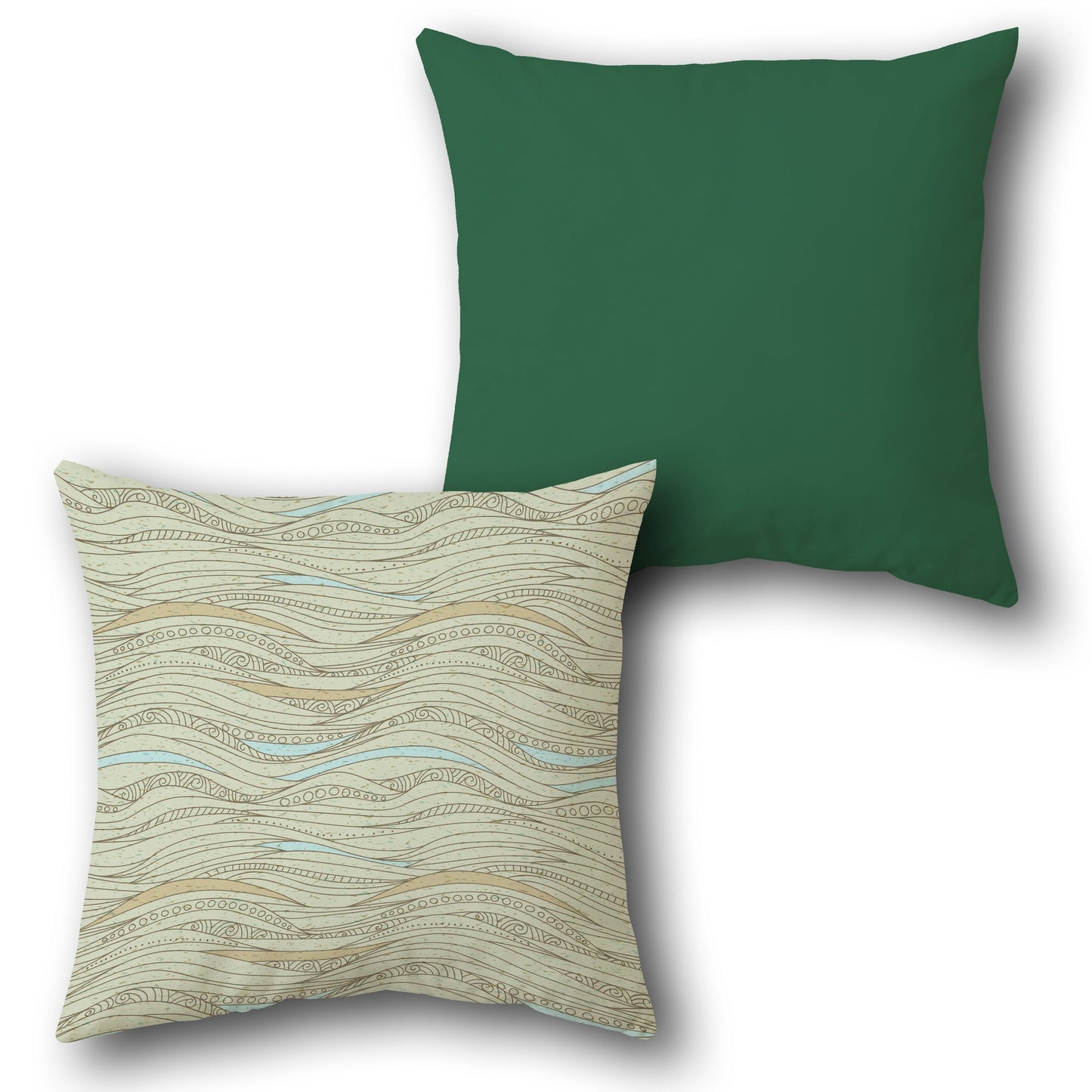 Green-Beige Wavy Flow Cushion (Front & Back)